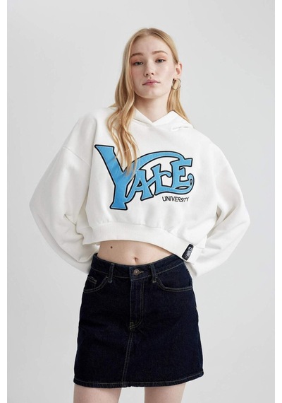 DeFacto Coool Yale University Oversize Geniş Kalıp Kapüşonlu Crop Sweatshirt C3092AX24SPWT32