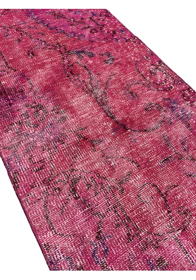 El Dokuma Vintage Yolluk 72x280 Düz Pembe Eskitme Yün Halı Pembe