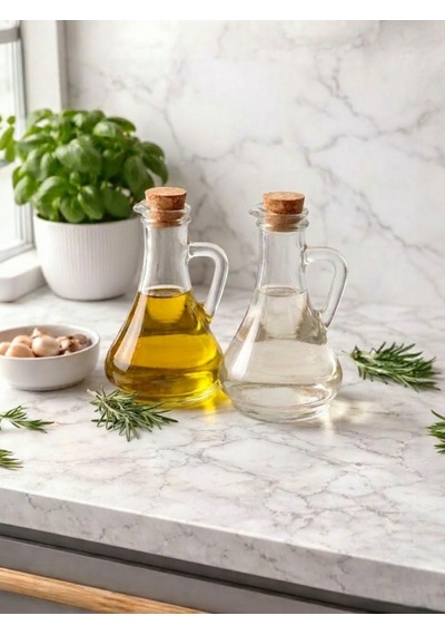 450 Ml 2 Li Cam Yağdanlık Seti Mantar Kapaklı Şeffaf Sirkelik Zeytinyağı Şişesi Ergonomik Tasarım Şeffaf