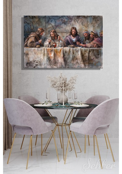 Kanvas Tablo Yatay Tekli Ev Kafe Ofis Sulu Boya Efekt İsa Ve Havarileri Son Akşam Yemeği 2248