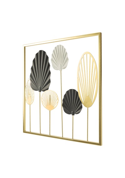 Deco Yelpaze Metal Tablo - Altın / Siyah - 45 Cm