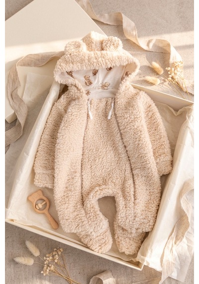 Babymod Kışlık Premium Kalite Kız Peluş Erkek Bebek Tulum Bej