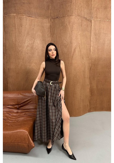 Alemdarshop Kahverengi Ekose Etek