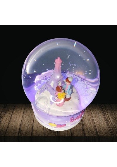 Sweet Love Paris Eyfel Sevgili Kar Küresi Müzikli Ve Işıklı Mor 13cm