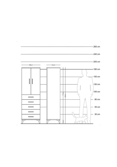 Hyperion Dolap Tek Raflı 5 Çekmeceli Tek Askılı 88x44x182 Çam-antrasit Atlas Çam