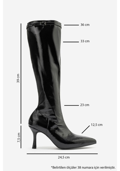 Luvi Shoes Dorado Siyah Kırışık Rugan Kadın Topuklu Çizme