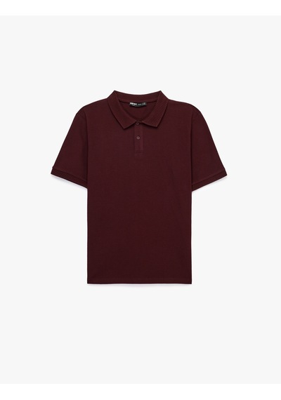Koton Pamuklu Kısa Kollu Pike Kumaş Düğmeli Polo Yaka Slim Fit Tişört Bordo 6sam10293mk