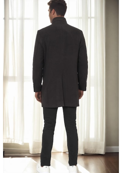 Plt9386 Dewberry Erkek Palto-diagonal Siyah Diagonal Siyah