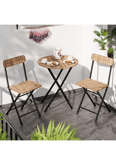 Masa Sandalye Bahçe Bistro Takım Yuvarlak Çam 1481 Kahverengi