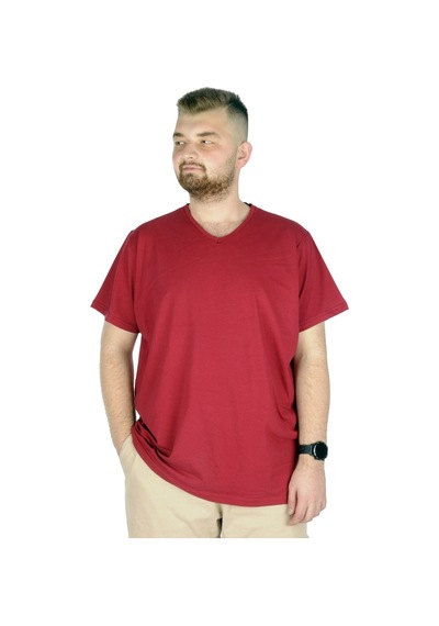 Mode Xl Büyük Beden T-Shirt V Yaka Likralı 20150 Bordo 001