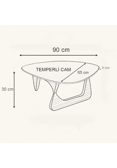 Orta Sehpa - Ceviz Renkli Asimetrik Model 90x65 Cm Temperli Cam Ahşap