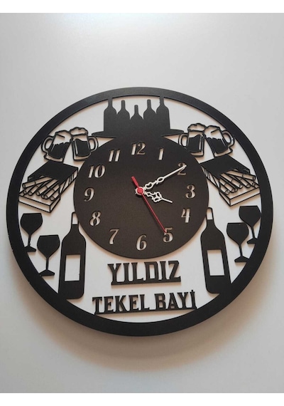 Tekel Bayi Temalı İş Yerine Özel Kişiye Özel İsim Yazılı Duvar Saati 05487 Siyah