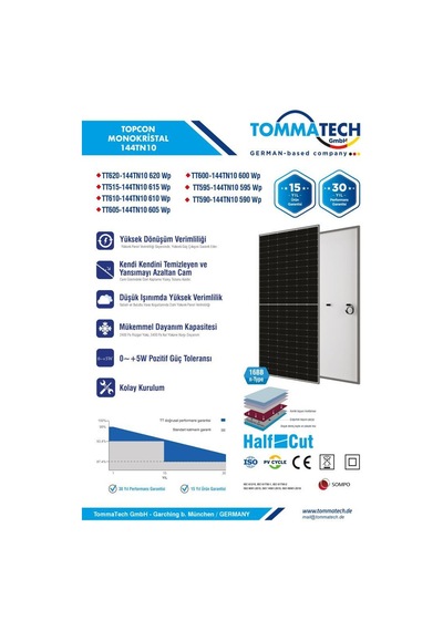 Tommatech 605wp 144tn M10 Topcon Güneş Paneli