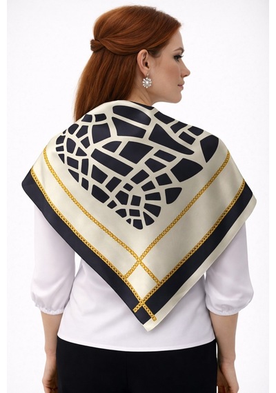 Tarzını Seç Siyah Mozaik Zincir Fular / Bandana / Aksesuar / Şal / Eşarp 70x70
