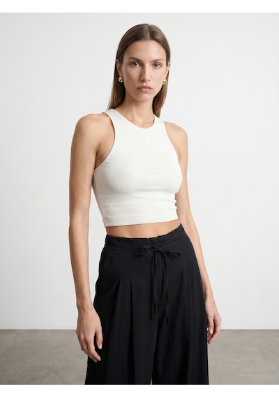 Dilvin 32941 Kolsuz Crop Top-ekru