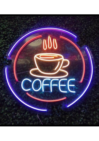 Çemberli Fincan Ve Coffee Yazısı - Led Dekoratif Duvar Aydınlatması Neon Duvar Yazısı Sihirli Led Mesajlar