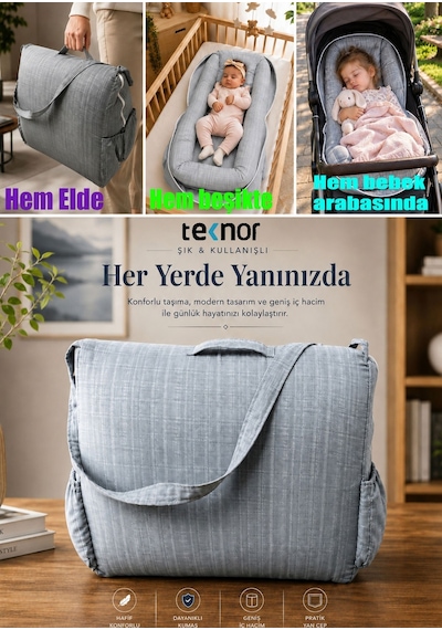 Teknor Çok Amaçlı Taşınabilir Anne Çantası- Bebek Yatağı - Yastık Destekli Yatağı- Emzirme Yastığı
