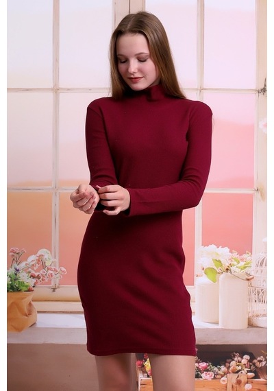 Self Clothing Kadın Bordo Balıkcı Yaka Petek Kumaş Elbise Slf1370 Bordo
