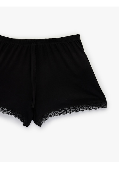 Koton Beli Lastikli Dantelli Paça Viskon Şort Pijama Altı Siyah 6slk80010mk Siyah