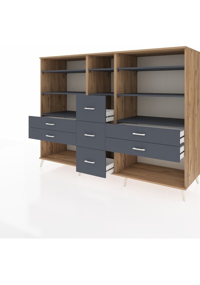Kronos Dolap 8 Raflı 7 Çekmeceli 220x59x163 Çam-antrasit Çam-antrasit Kronos Dolap 8 Raflı 7 Çekmeceli 220x59x163 Çam-antrasit Çam-antrasit