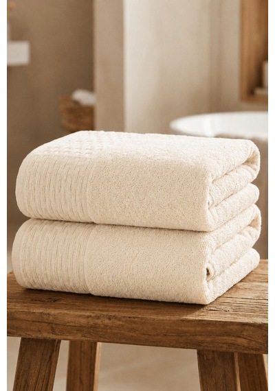 2'li Büyük Boy Banyo Havlusu 90x150 Cm %100 Pamuk Siena Collection 650 Gr Krem