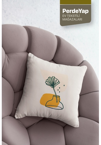 Soyut Çiçekler Desenli 4lü Dijital Baskılı Kırlent Kılıfı 43 X 43 Cm Krem-hardal 053 Hardal-yeşil