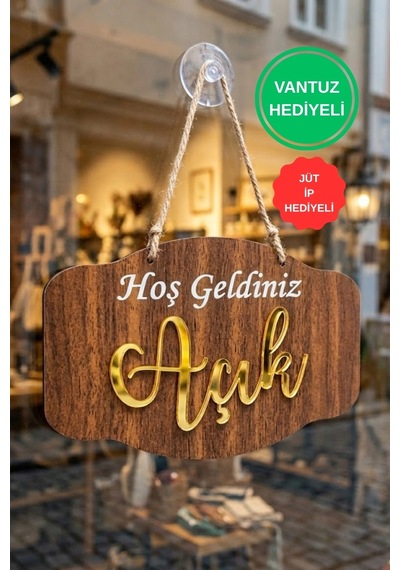 Pleksi Yazılı Modern Açık-kapalı Tabelası - Ceviz