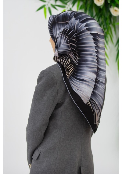 Vissona Siyah-gümüş Karma Desen Tivil İpek Eşarp Dgn52012-0001-0027
