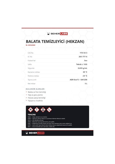 Beherlabs Balata Temizleyici Hekzan 5 L