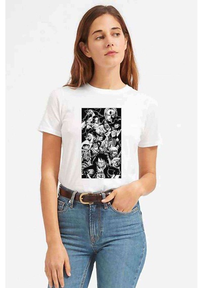Anime One Piece Baskılı Beyaz Kadın Tshirt (534307152)