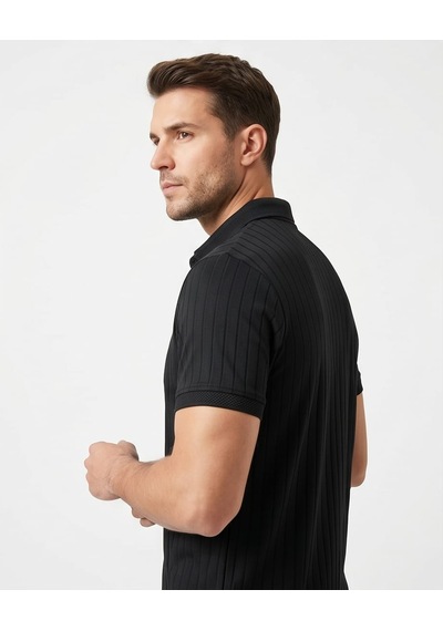 Özeniş Erkek Polo Yaka Slim Fit Çizgili Desen Kaşkorse T-shirt Siyah Özeniş Erkek Polo Yaka Slim Fit Çizgili Desen Kaşkorse T-shirt Siyah