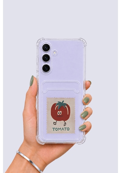 Samsung Uyumlu Galaxy S25 Fe Kartlıklı Tomato Desenli Kılıf Şeffaf