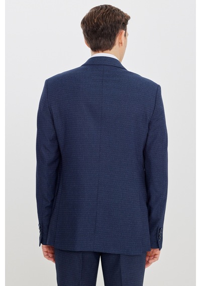 Erkek Lacı Mavı Slim Fit Dar Kesim Mono Yaka Desenli Takım Elbise Lacı Mavı
