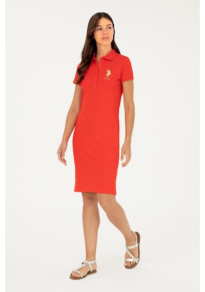 U.S. Polo Assn. Kadın Kırmızı Polo Yaka Mini Boy Örme Elbise 50280069-VR030
