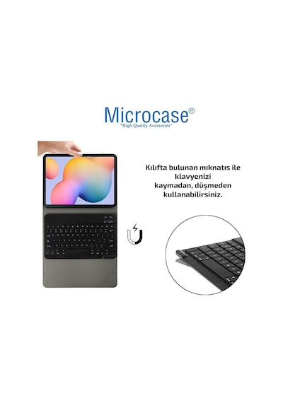 Microcase Xiaomi Poco Pad M1 12.1 İnch Tablet Uyumlu Bluetooth Klavyeli Standlı Kılıf Siyah - Bkk4
