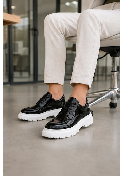 Mevese Verlixo Bağcıklı Parlak Rugan Erkek Casual Sneaker Klasik Günlük Ayakkabı - Siyah
