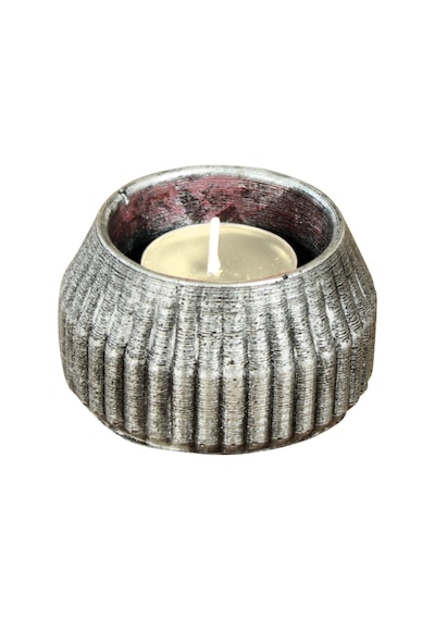 Eskitme Mumluk Şamdan Tealight Mum Uyumlu Çizgili Model - Gümüş Eskitme