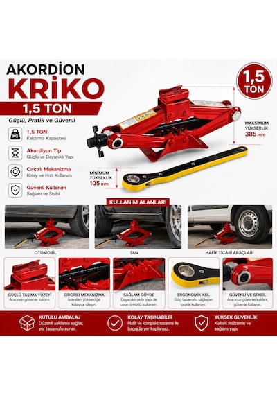 1,5 Ton Akordiyon Kriko Cırcırlı Araç Kaldırma Krikosu