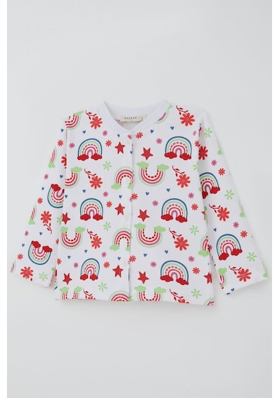 Breeze Kız Bebek Pijama Takımı Gökkuşağı Masalı Çiçek Desenli 4 Ay-1 Yaş, Beyaz Beyaz