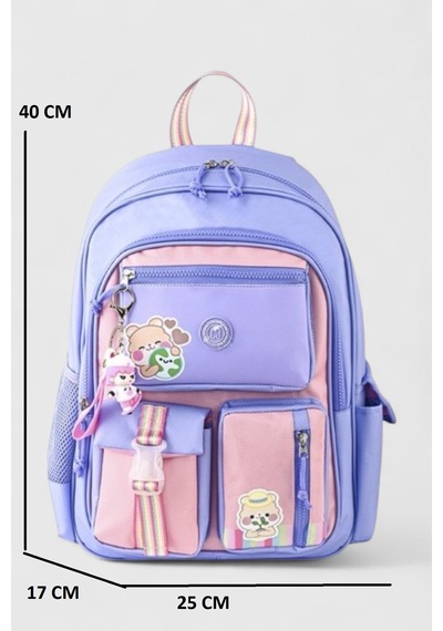 Muggle 2214 İthal Ürün Üst Kalite Unisex Çocuk Üçlü Set İlkokul Sırt Çantası Lila