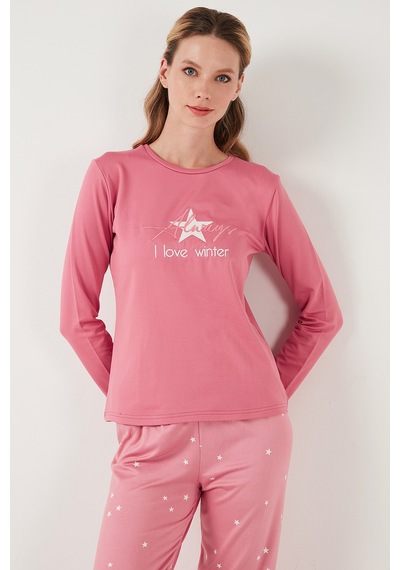 Lela Regular Fit Desenli Bisiklet Yaka Bayan Pijama Takımı 65719102 Pembe Lela Regular Fit Desenli Bisiklet Yaka Bayan Pijama Takımı 65719102 Pembe