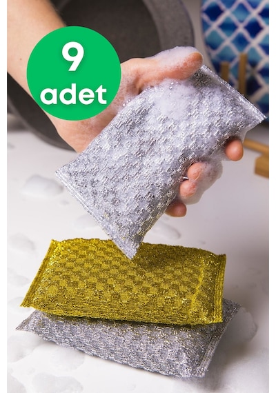 Grimorlife 9 Adet Telli Özel Dokulu Mikrofiber Bulaşık Süngeri