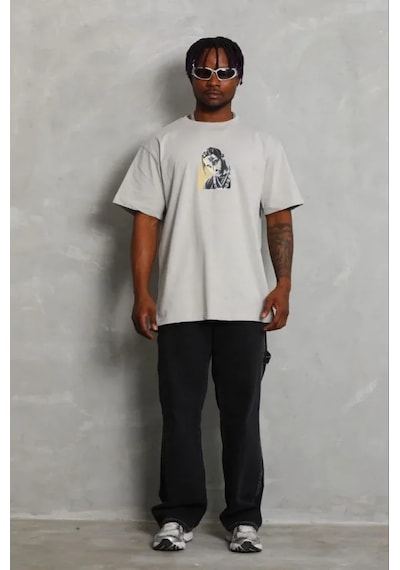 Modi Erkek Baskılı T-shirt Kısa Kol Bisiklet Yaka Regular Fit Rahat Kalıp Günlük Tişört - Gri - Mymg185494