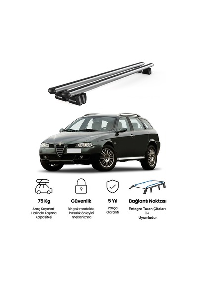 Pençe Alfa Romeo 156 Crosswagon T932 2004-2007 Uyumlu Gri Ara Atkı Port Bagaj Tavan Barı