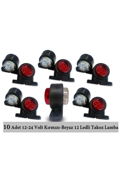 10 Adet Mini 12 Ledli Takoz Lamba 12-24 Volt Kırmızı Beyaz