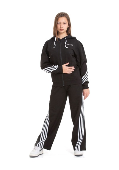 Miniğimin Cicileri Minigimin Cicileri Şeritli Dri Fit Kapşonlu Kız Çocuk 2 Li Eşofman Takımı - Siyah Miniğimin Cicileri Minigimin Cicileri Şeritli Dri Fit Kapşonlu Kız Çocuk 2 Li Eşofman Takımı - Siyah