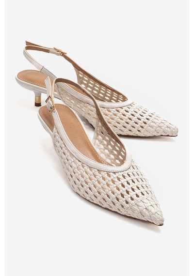 Luvishoes Orelıs Beyaz Örgü Desenli Kadın Kısa Topuklu Ayakkabı Beyaz