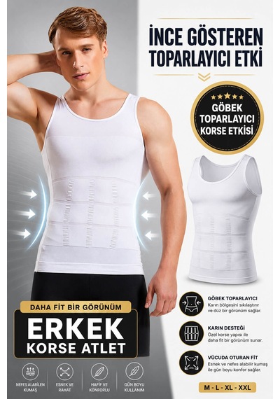 Hepsine Rakip Erkek Korse Atlet Göbek Toparlayıcı İnce Gösteren 1 Beden İncel Beyaz