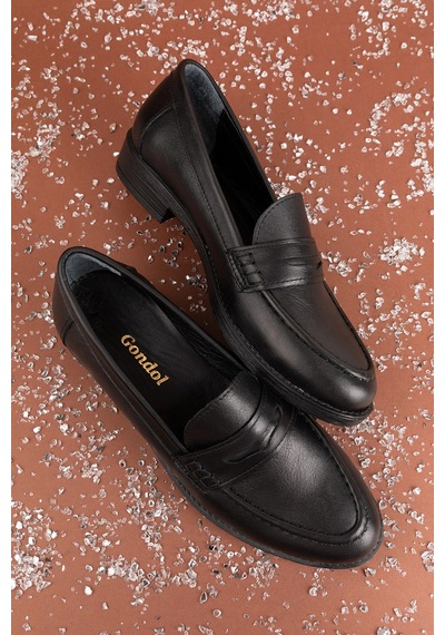 Gondol Hakiki Deri Kadın Klasik Loafer Md.236 Siyah