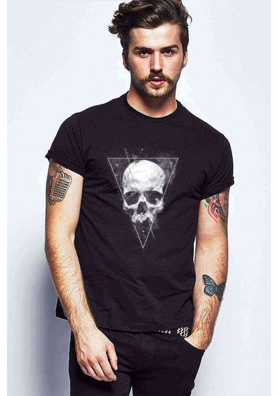 Skull Triangle Baskılı Siyah Erkek Tshirt